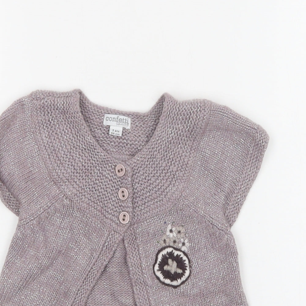 Confetti Girls Purple Round Neck  Viscose Cardigan Jumper Size 3 Years  Button