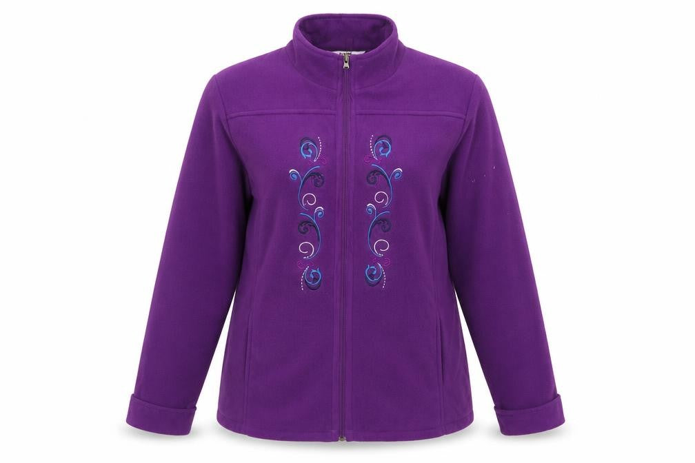 Front view of Alia women’s purple windbreaker jacket, size M, zip
