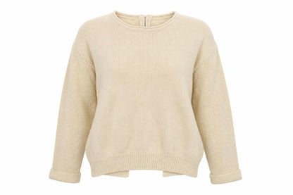 Front view of New Look women’s ivory round neck acrylic jumper, size S