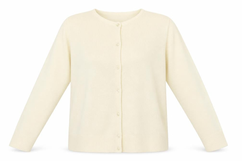 Front view of Berker women’s ivory crew neck acrylic cape jumper, size UK 18