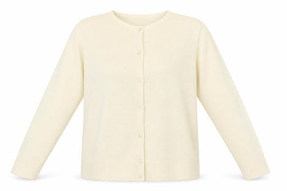 Front view of Berker women’s ivory crew neck acrylic cape jumper, size UK 18