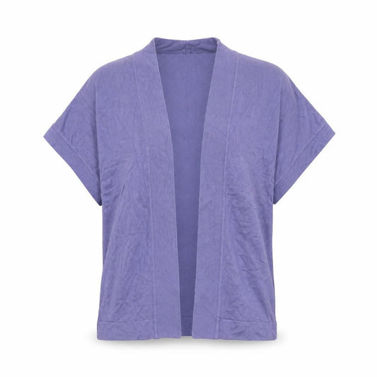Front view of Isle women’s purple v-neck viscose cardigan jumper, size M