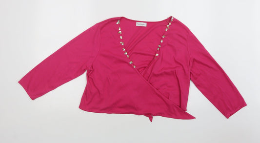 Nightingales Womens Pink  Polyester Cropped Blouse Size 16 V-Neck