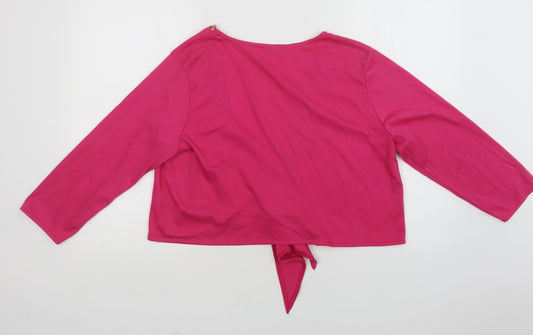 Nightingales Womens Pink  Polyester Cropped Blouse Size 16 V-Neck