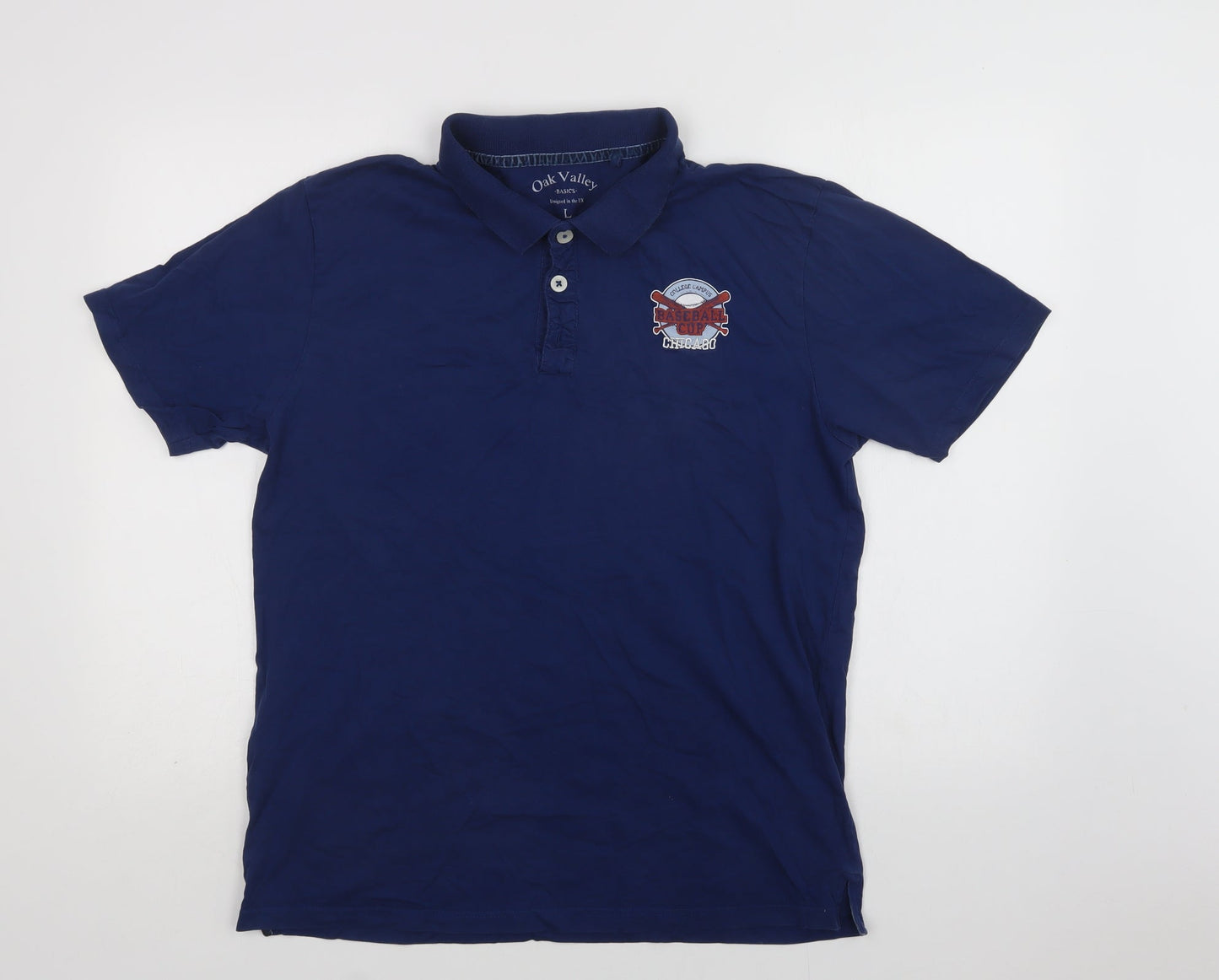 Oak Valley Mens Blue  Cotton  Polo Size L Collared Button - Chicago
