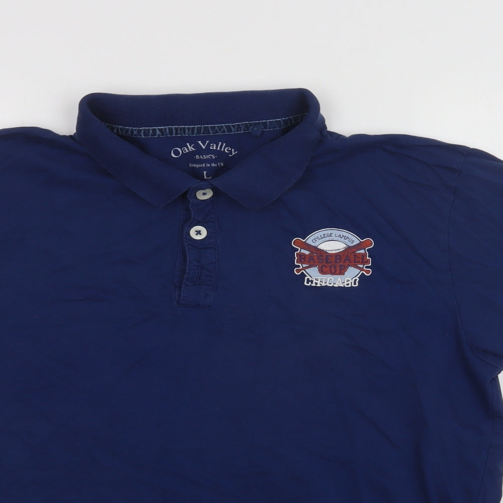 Oak Valley Mens Blue  Cotton  Polo Size L Collared Button - Chicago
