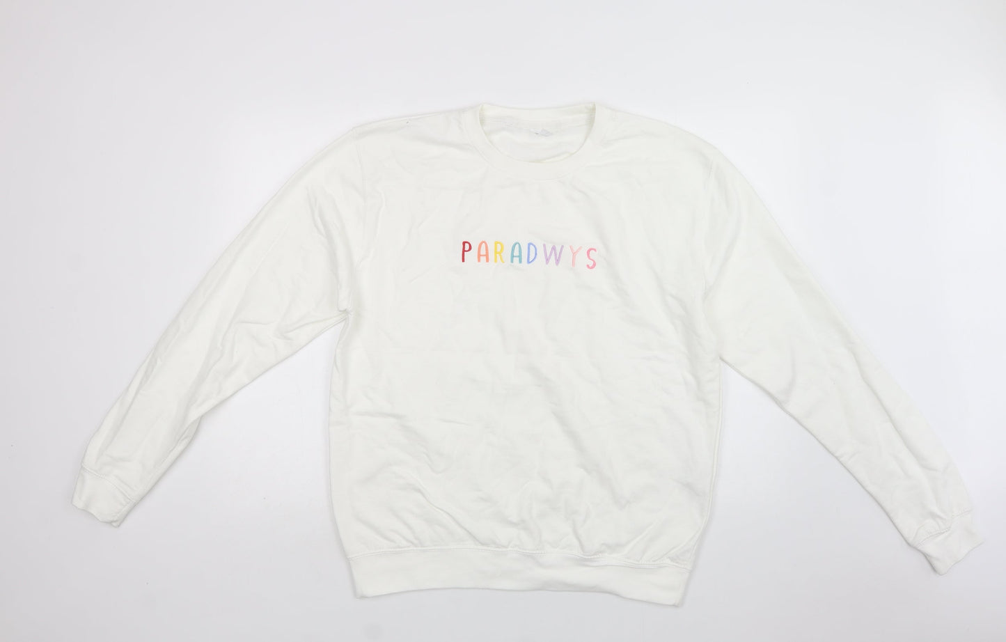 Preworn Womens White  Cotton Pullover Sweatshirt Size L