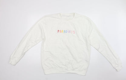 Preworn Womens White  Cotton Pullover Sweatshirt Size L