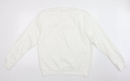 Preworn Womens White  Cotton Pullover Sweatshirt Size L