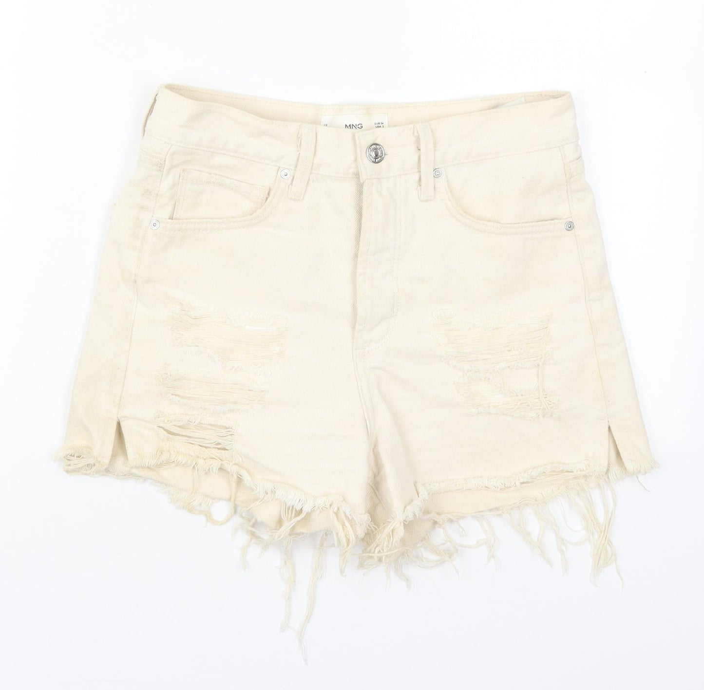 MNG Womens Beige  Cotton Cut-Off Shorts Size 6  Regular Button