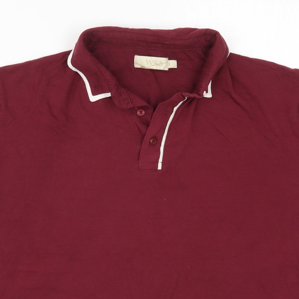 W&B Mens Red  Cotton  Polo Size L Collared Pullover