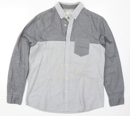 George Mens Grey  Cotton  Button-Up Size M Collared Button