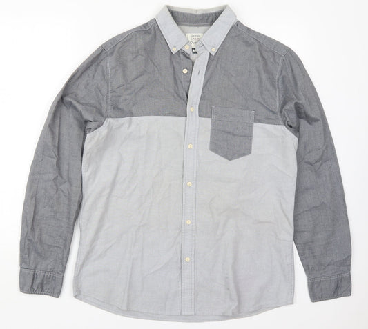 George Mens Grey  Cotton  Button-Up Size M Collared Button