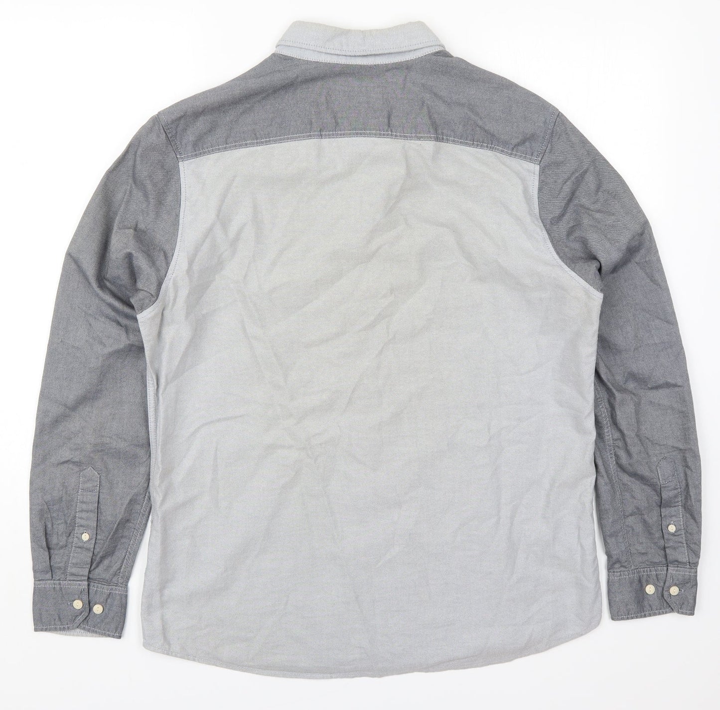 George Mens Grey  Cotton  Button-Up Size M Collared Button