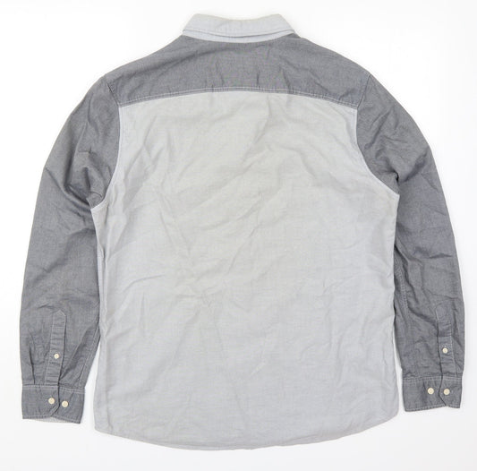 George Mens Grey  Cotton  Button-Up Size M Collared Button