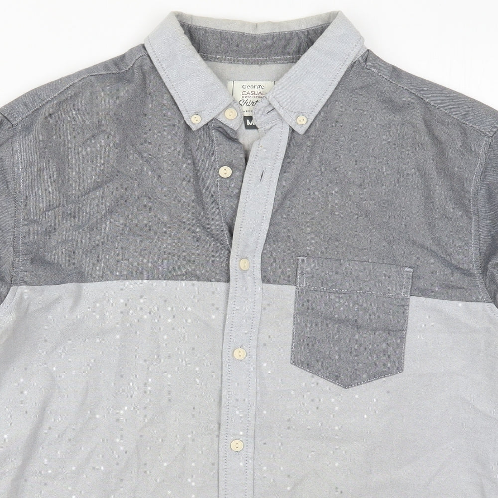 George Mens Grey  Cotton  Button-Up Size M Collared Button