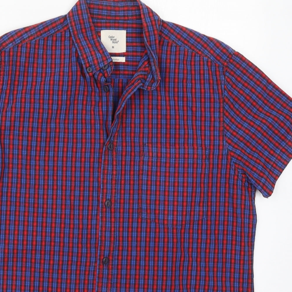 Mens UK Size M Cedar Wood State Blue  Button-Up Short Sleeve Casual Shirt