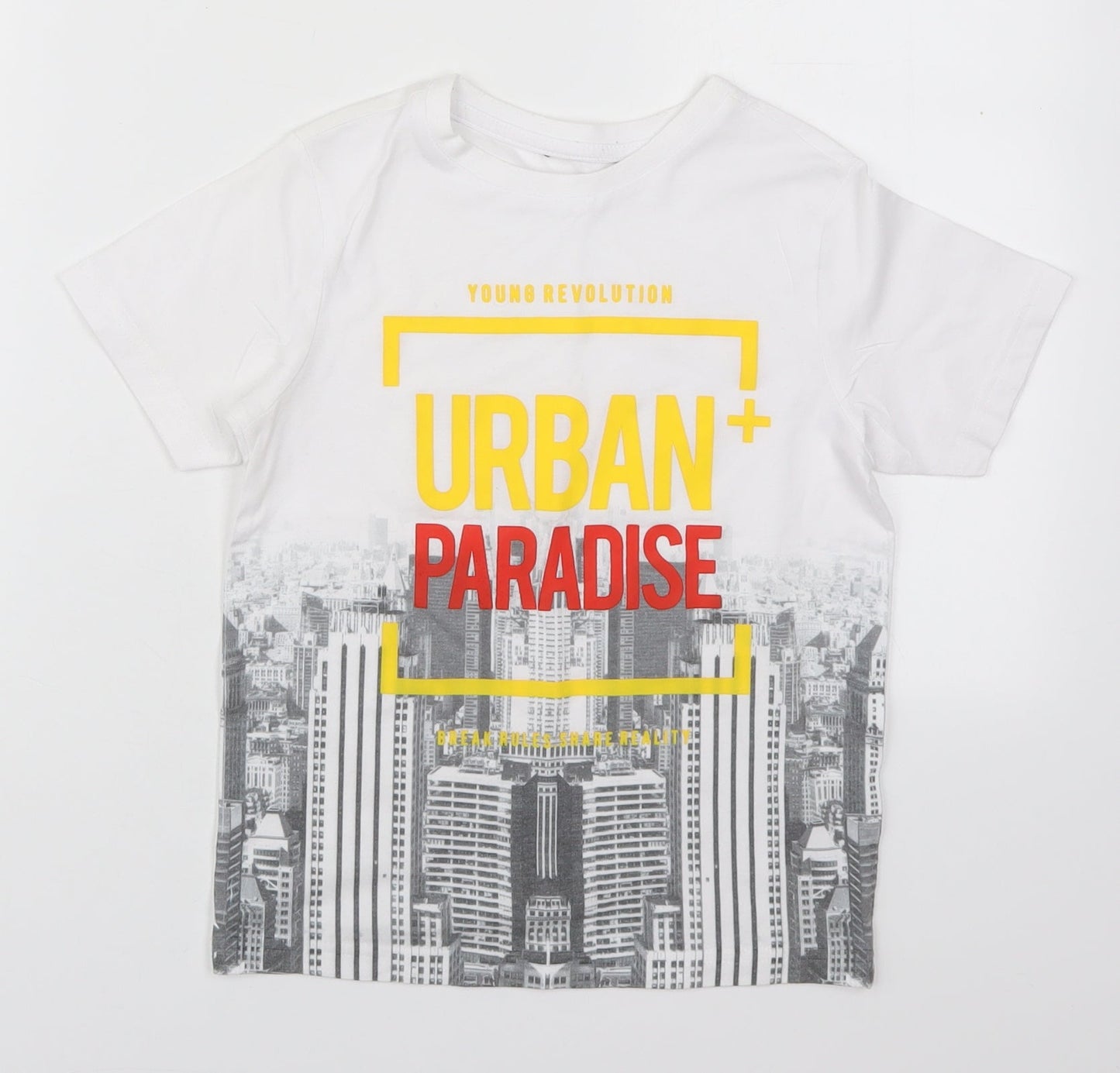 George Boys White  Polyester Basic T-Shirt Size 7-8 Years Crew Neck Pullover - Urban Paradise