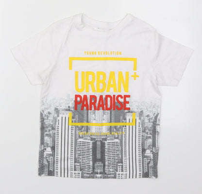 George Boys White  Polyester Basic T-Shirt Size 7-8 Years Crew Neck Pullover - Urban Paradise
