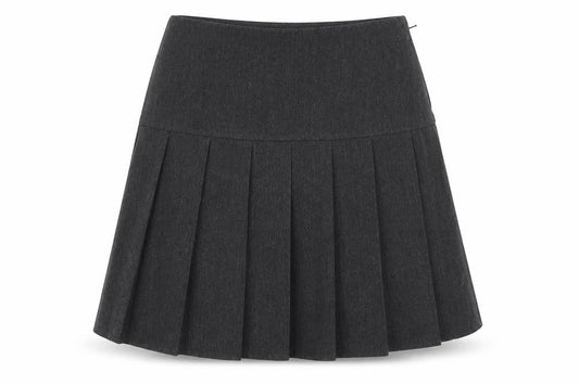 Front view of Next girls’ grey polyester pleated skirt, size 7, years regular zip