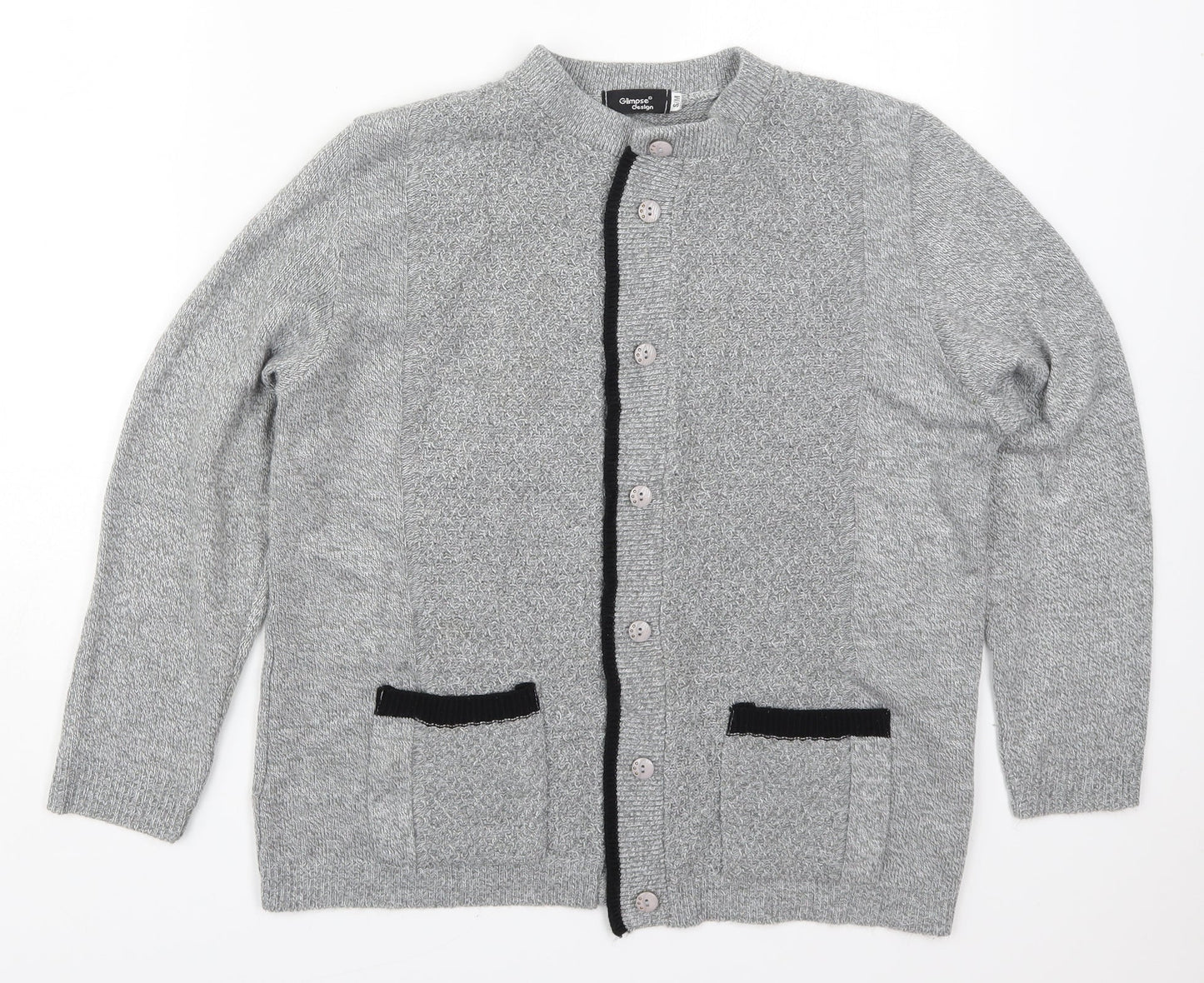 Glimpse Womens Grey Round Neck  Acrylic Cardigan Jumper Size S