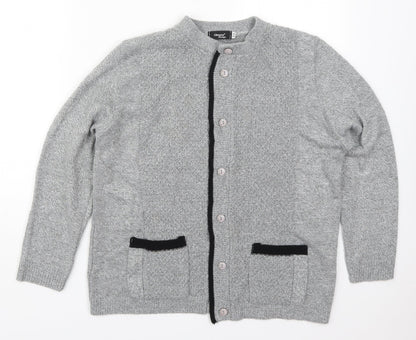 Glimpse Womens Grey Round Neck  Acrylic Cardigan Jumper Size S