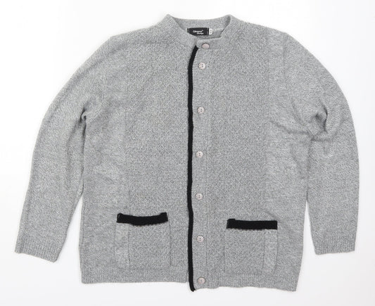 Glimpse Womens Grey Round Neck  Acrylic Cardigan Jumper Size S