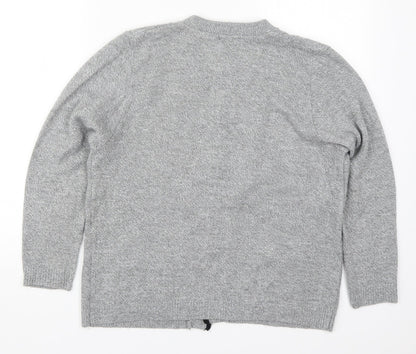 Glimpse Womens Grey Round Neck  Acrylic Cardigan Jumper Size S