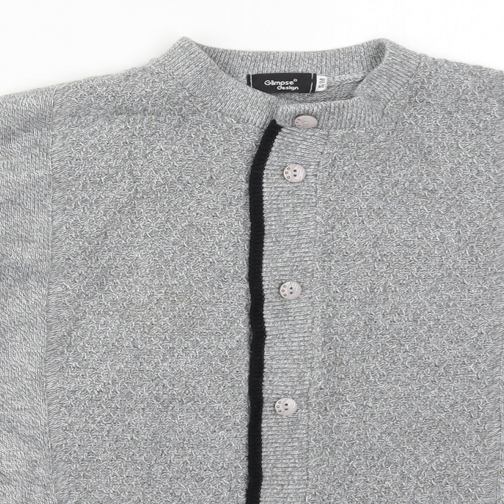 Glimpse Womens Grey Round Neck  Acrylic Cardigan Jumper Size S