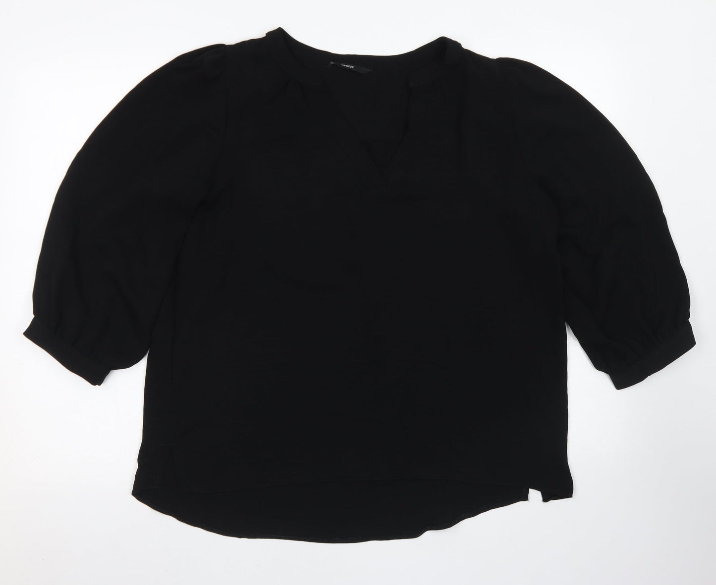 George Womens Black  Polyester Basic Blouse Size 12 V-Neck
