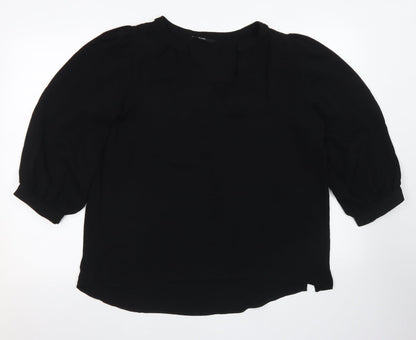George Womens Black  Polyester Basic Blouse Size 12 V-Neck