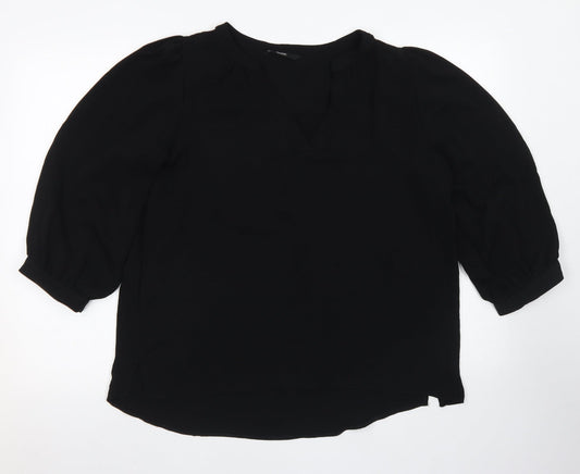 George Womens Black  Polyester Basic Blouse Size 12 V-Neck