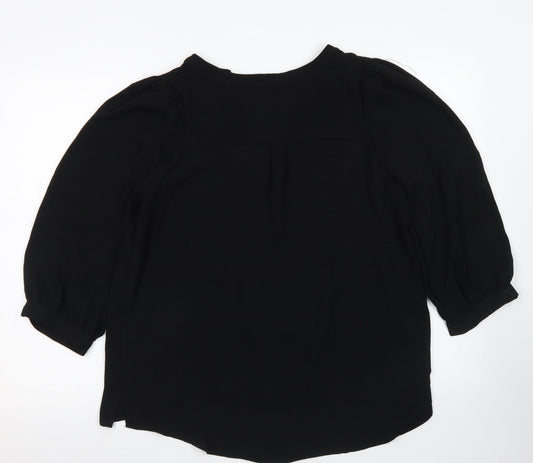 George Womens Black  Polyester Basic Blouse Size 12 V-Neck