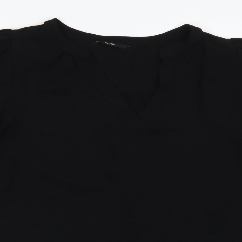 George Womens Black  Polyester Basic Blouse Size 12 V-Neck