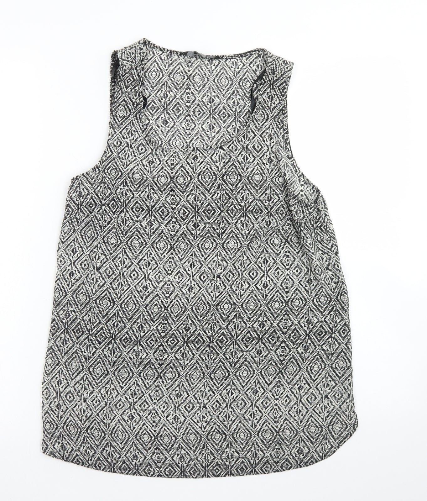 Primark Womens Black Argyle/Diamond Polyester Basic Blouse Size 10 Round Neck