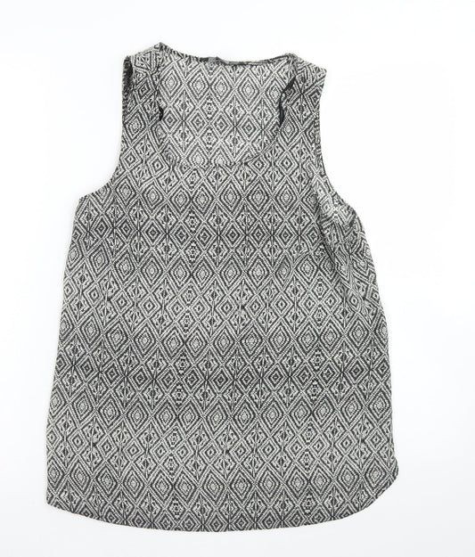 Primark Womens Black Argyle/Diamond Polyester Basic Blouse Size 10 Round Neck