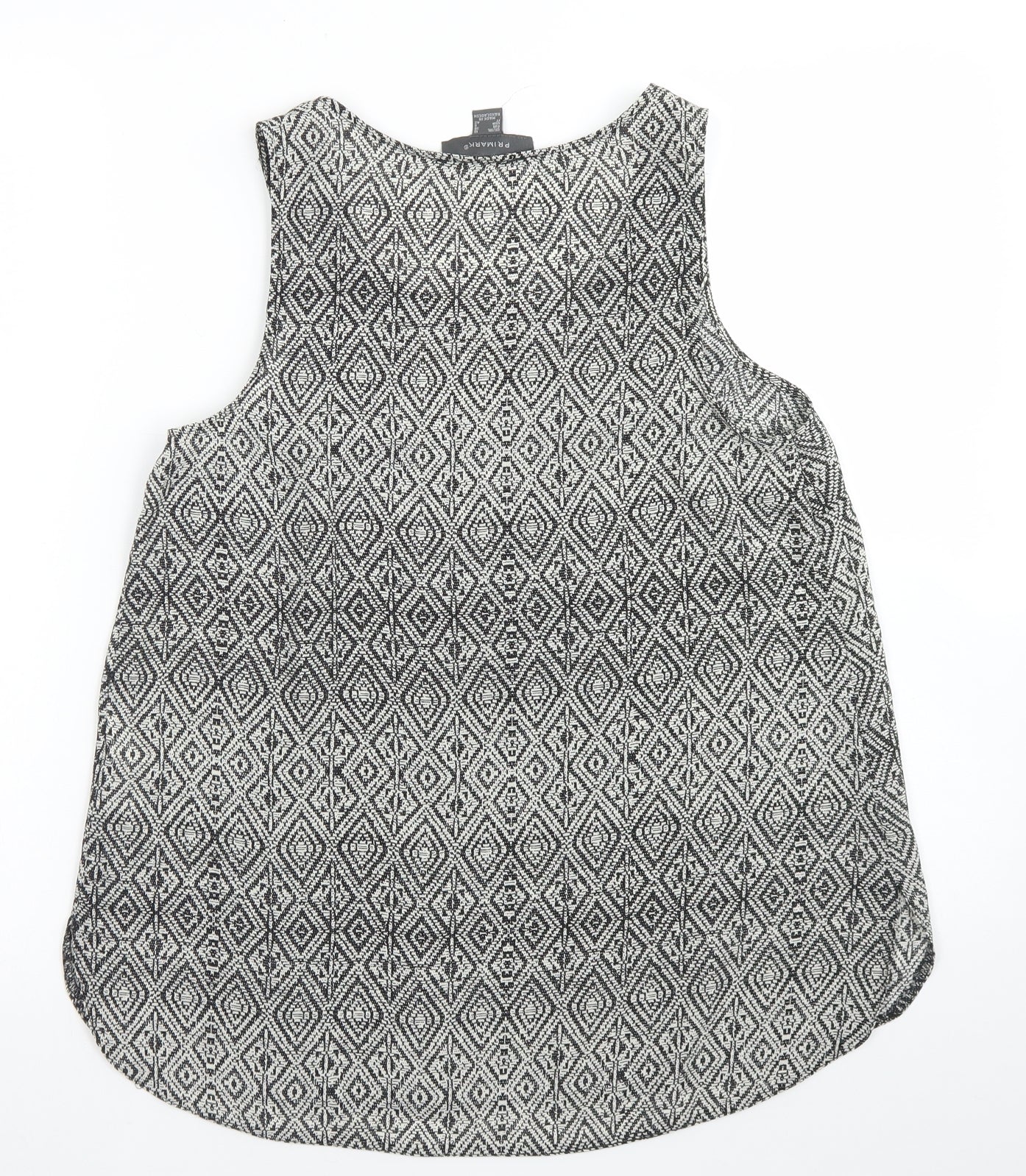 Primark Womens Black Argyle/Diamond Polyester Basic Blouse Size 10 Round Neck