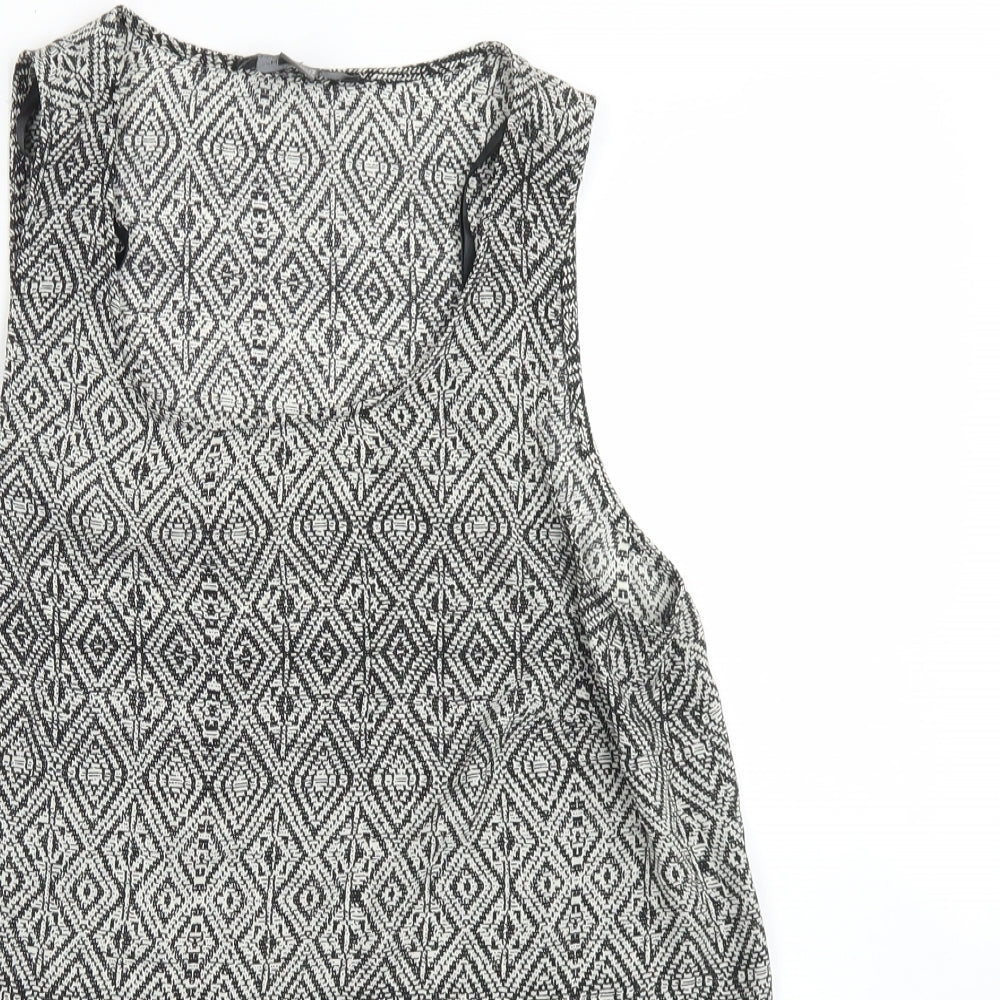 Primark Womens Black Argyle/Diamond Polyester Basic Blouse Size 10 Round Neck