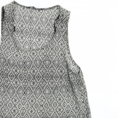 Primark Womens Black Argyle/Diamond Polyester Basic Blouse Size 10 Round Neck