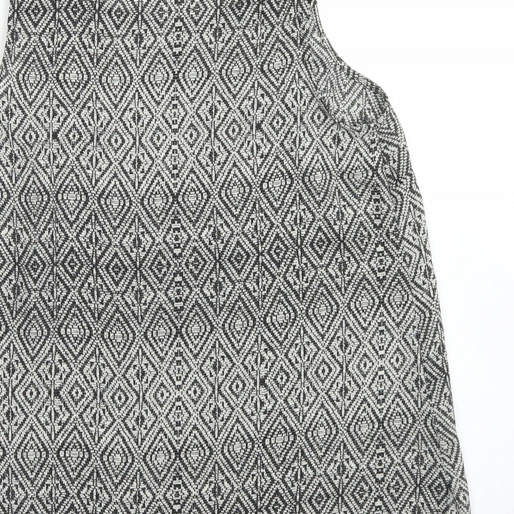 Primark Womens Black Argyle/Diamond Polyester Basic Blouse Size 10 Round Neck