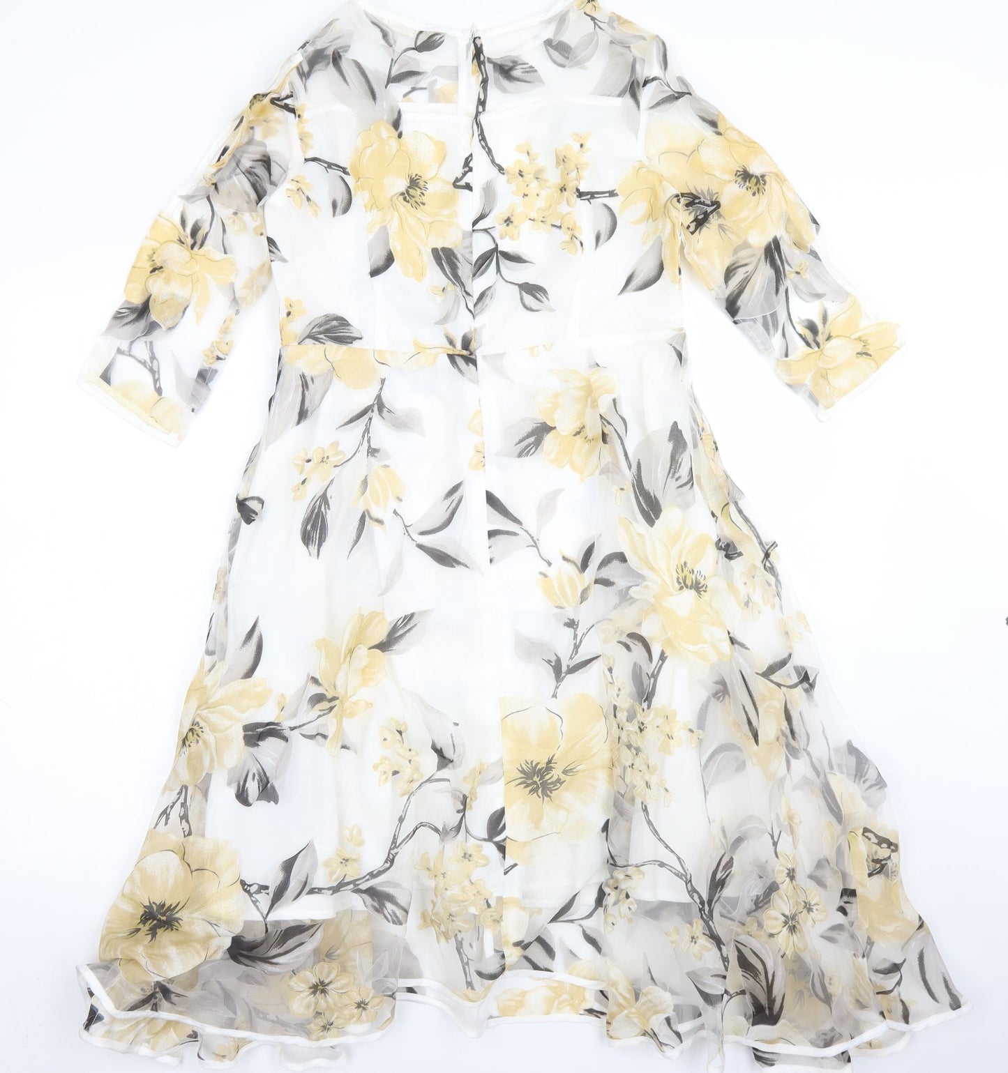 HX Womens Clear Floral Polyester Fit & Flare  Size L  Round Neck Zip