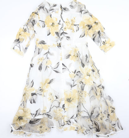 HX Womens Clear Floral Polyester Fit & Flare  Size L  Round Neck Zip