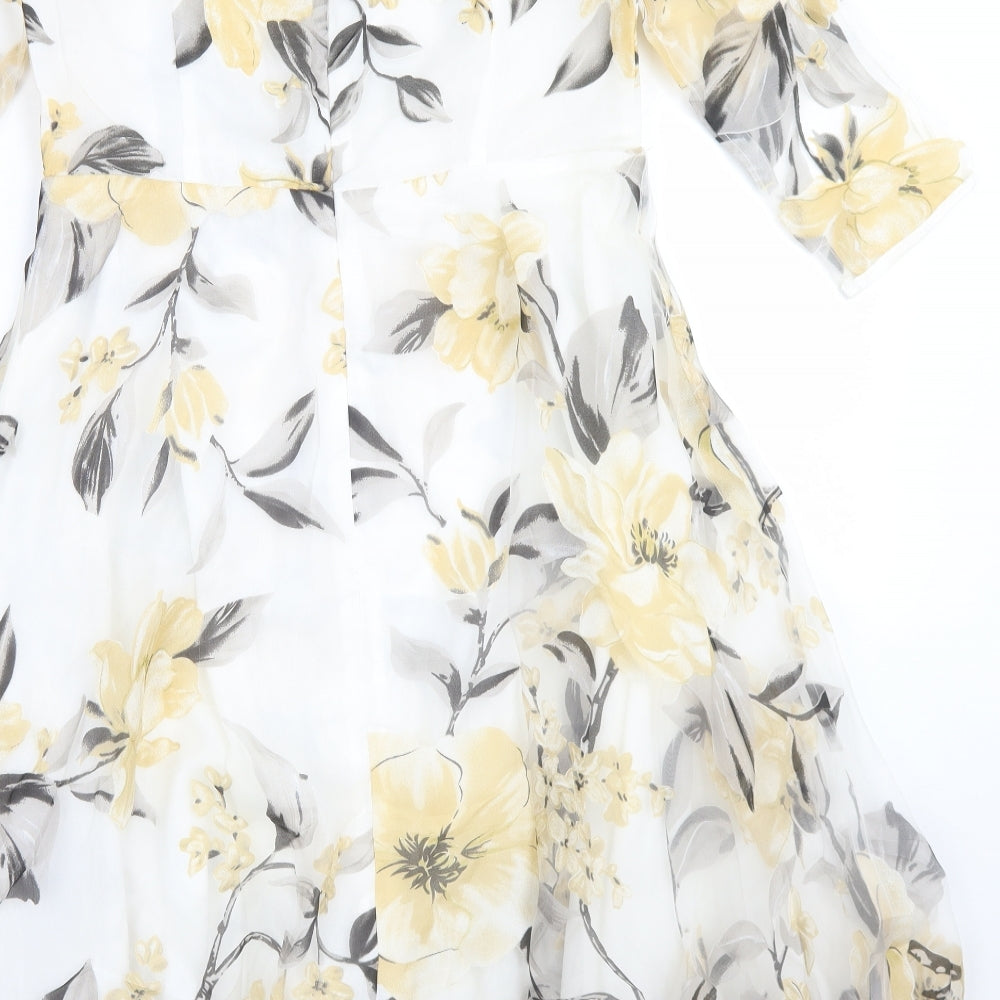 HX Womens Clear Floral Polyester Fit & Flare  Size L  Round Neck Zip