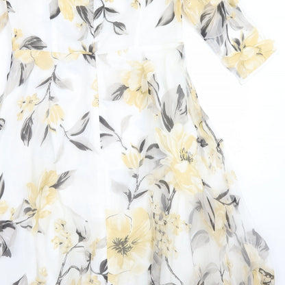 HX Womens Clear Floral Polyester Fit & Flare  Size L  Round Neck Zip