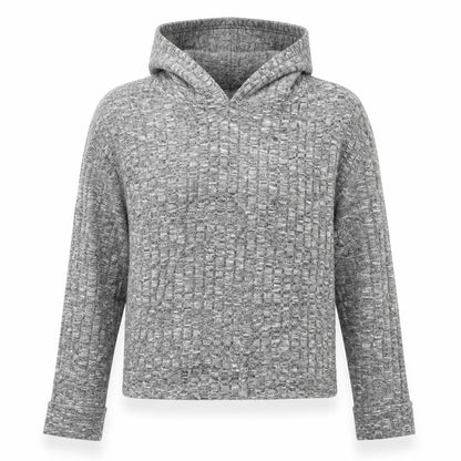 Front view of Boohoo women’s grey polyester pullover hoodie, size M, - cropped