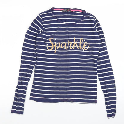 Follow that Dream Womens Blue Striped Cotton Basic T-Shirt Size 8 Crew Neck