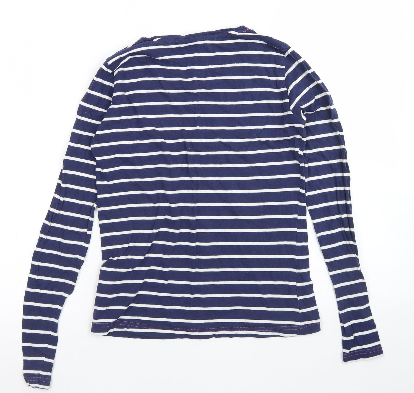 Follow that Dream Womens Blue Striped Cotton Basic T-Shirt Size 8 Crew Neck