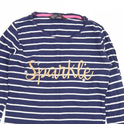 Follow that Dream Womens Blue Striped Cotton Basic T-Shirt Size 8 Crew Neck