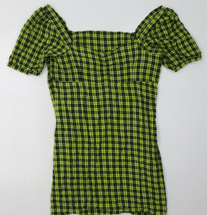 Noisy may Womens Yellow Check Cotton Bodycon  Size L  Off the Shoulder Pullover