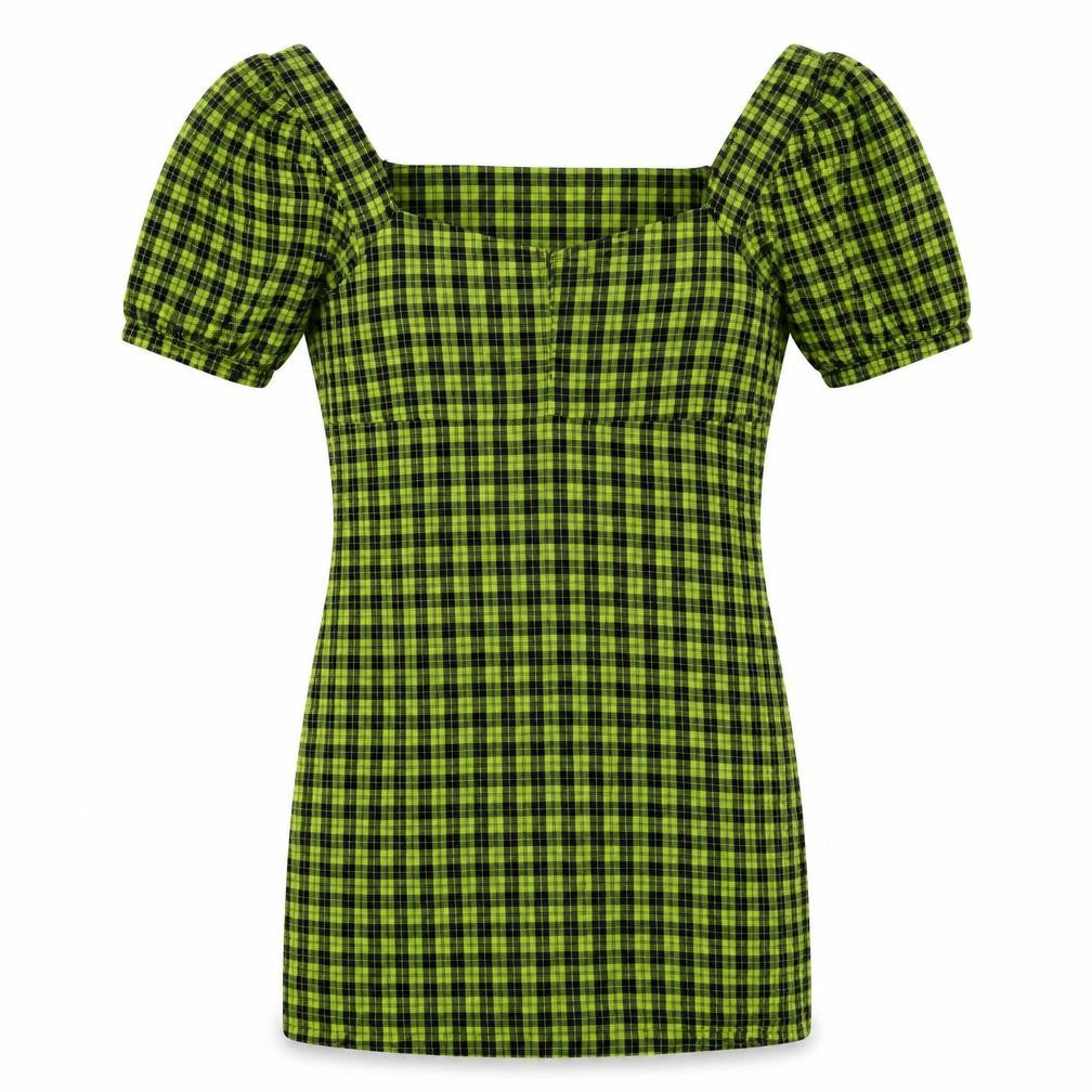 Noisy may Womens Yellow Check Cotton Bodycon  Size L  Off the Shoulder Pullover